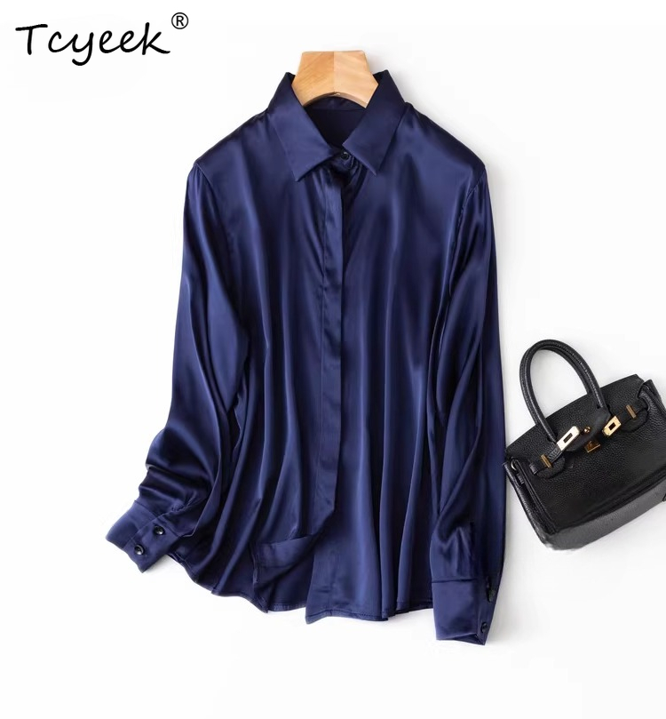 Silk Blouse Button - Tcyeek 93% Mulberry Silk Womens Tops