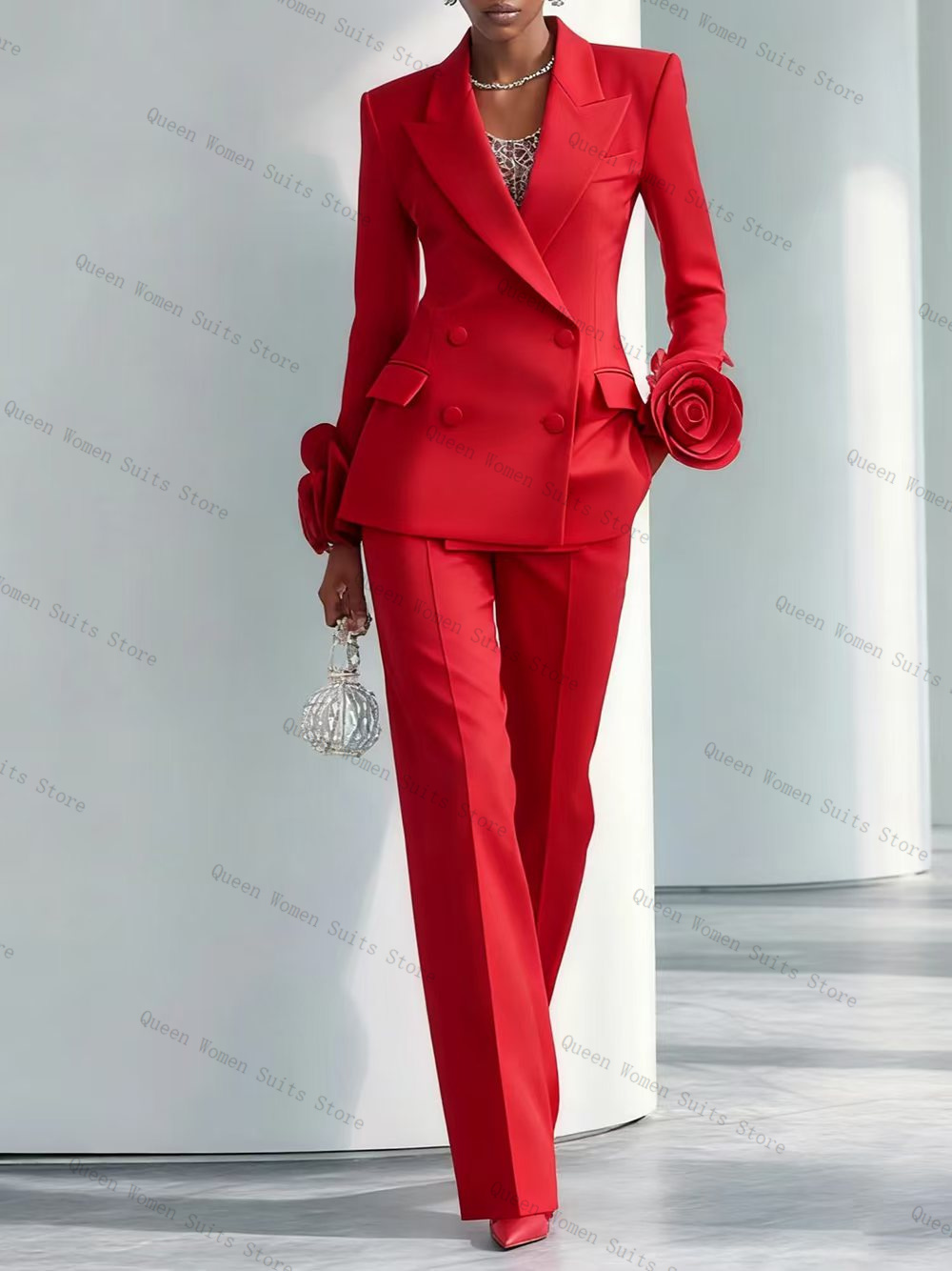 Women Formal Wear Coat - Luxury Red Women Suit Set 2