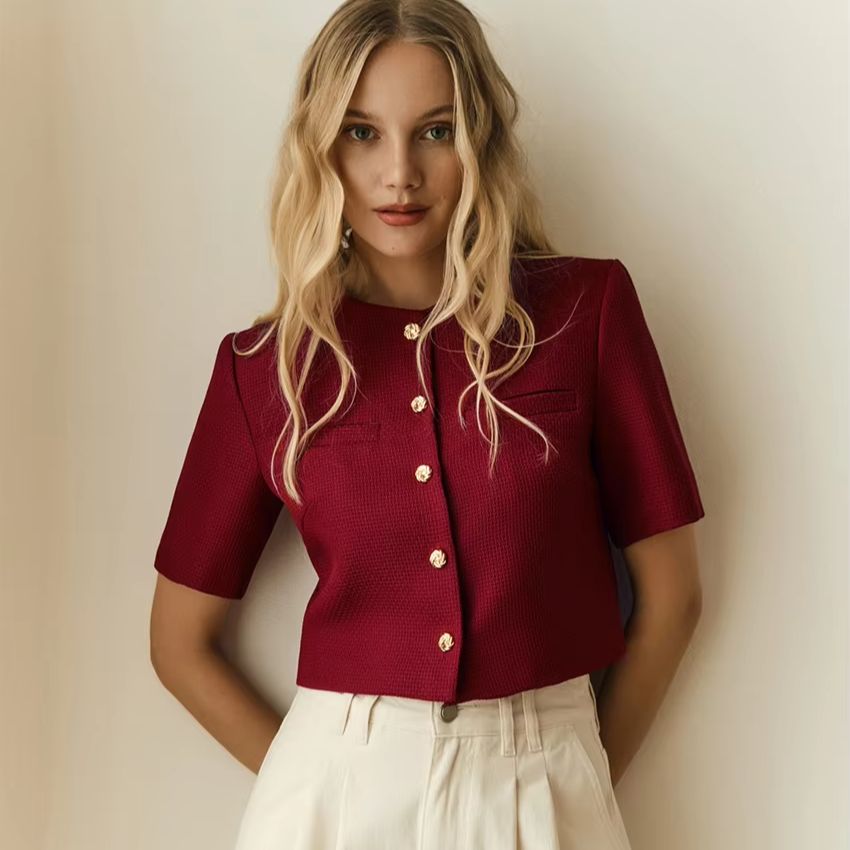 Women Formal Blouses For Evening Wear - WXOY Women Vintage Tweed Cropped Top