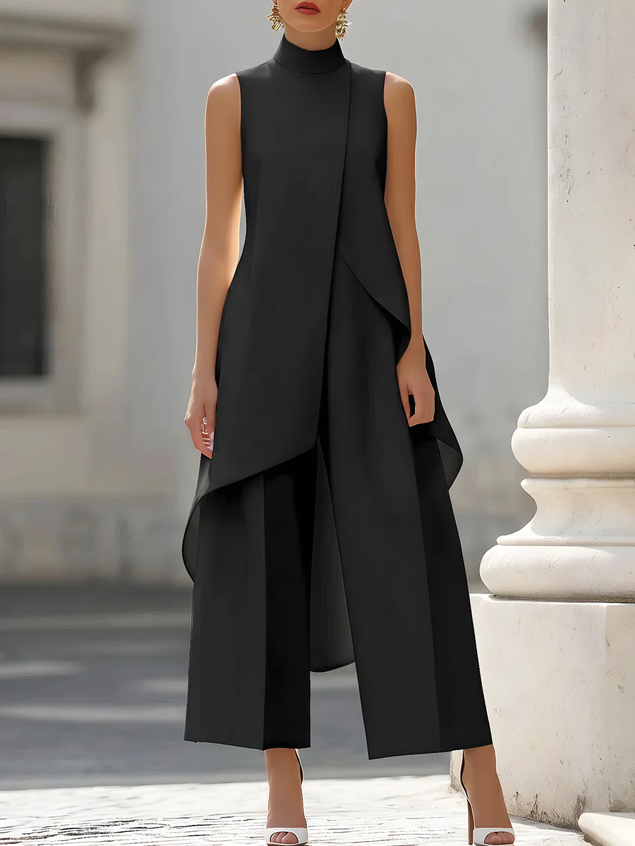 Women'S Formal Jumpsuit Evening Wear - Sleeveless High Neck Asymmetrical Overlay Jumpsuit