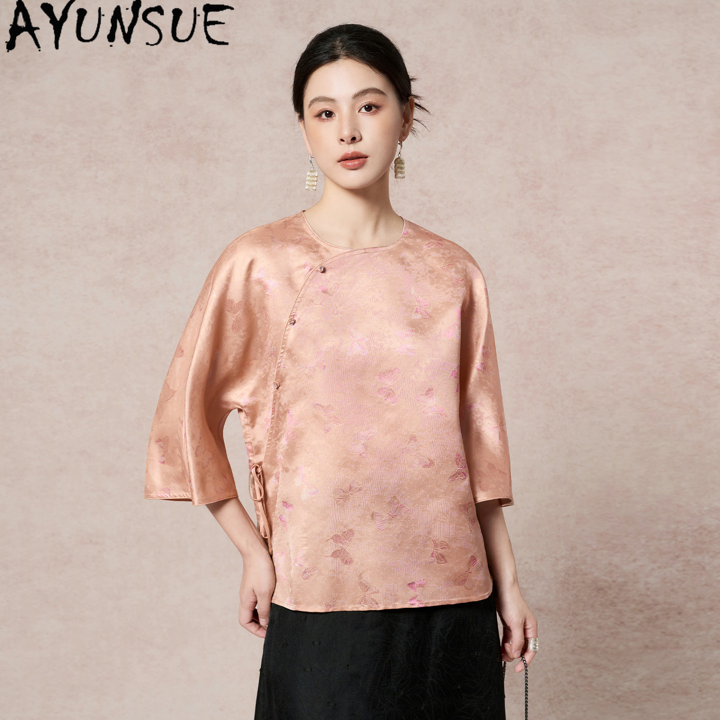 Silk Blouse Button - AYUNSUE 100% Real Mulberry Silk Women