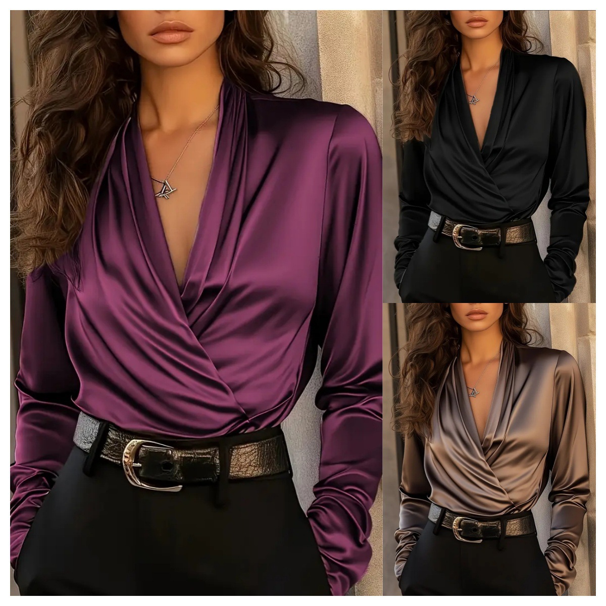 Women's Satin Wrap V Neck Long - Women Formal Blouses For Evening Wear recension och pris