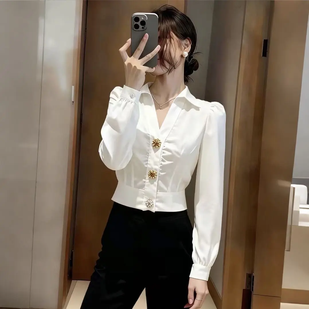 Elegant White Shirt V Neck Blo - Women Formal Office Wear Tops recension och pris