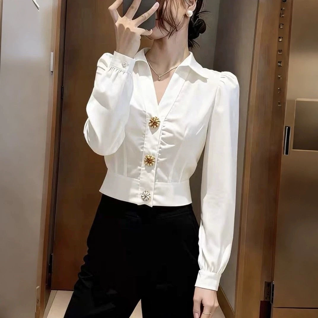 Elegant White Shirt V Neck Blo - Women Formal Office Wear Tops recension och pris