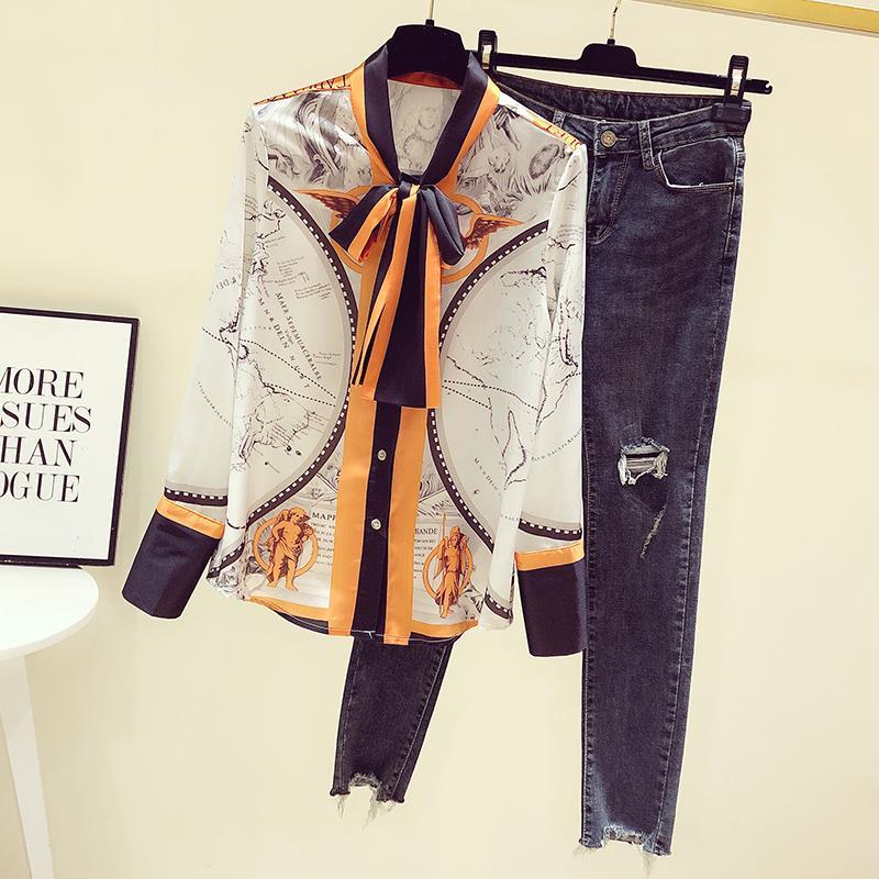 Female Korean Printing Chiffon - Silk Blouse Button recension och pris