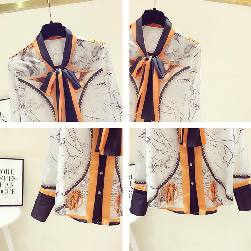 Female Korean Printing Chiffon - Silk Blouse Button recension och pris