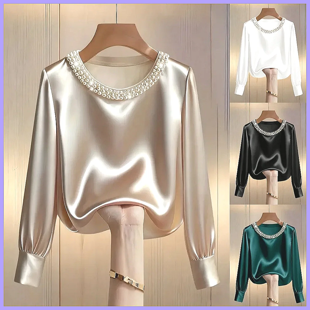 Elegant Beaded Satin Blouse fo - Silk Blouse Button recension och pris