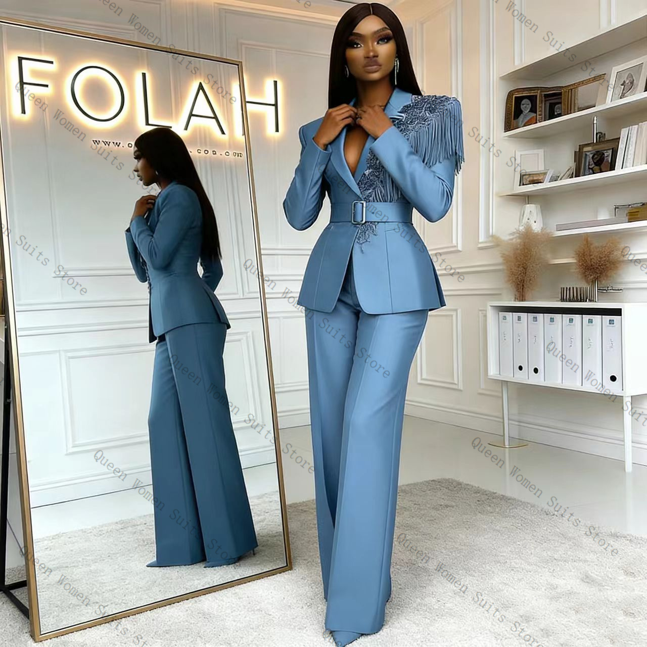 Tassel Blue Women Suit Pants S - Women Formal Wear Coat recension och pris