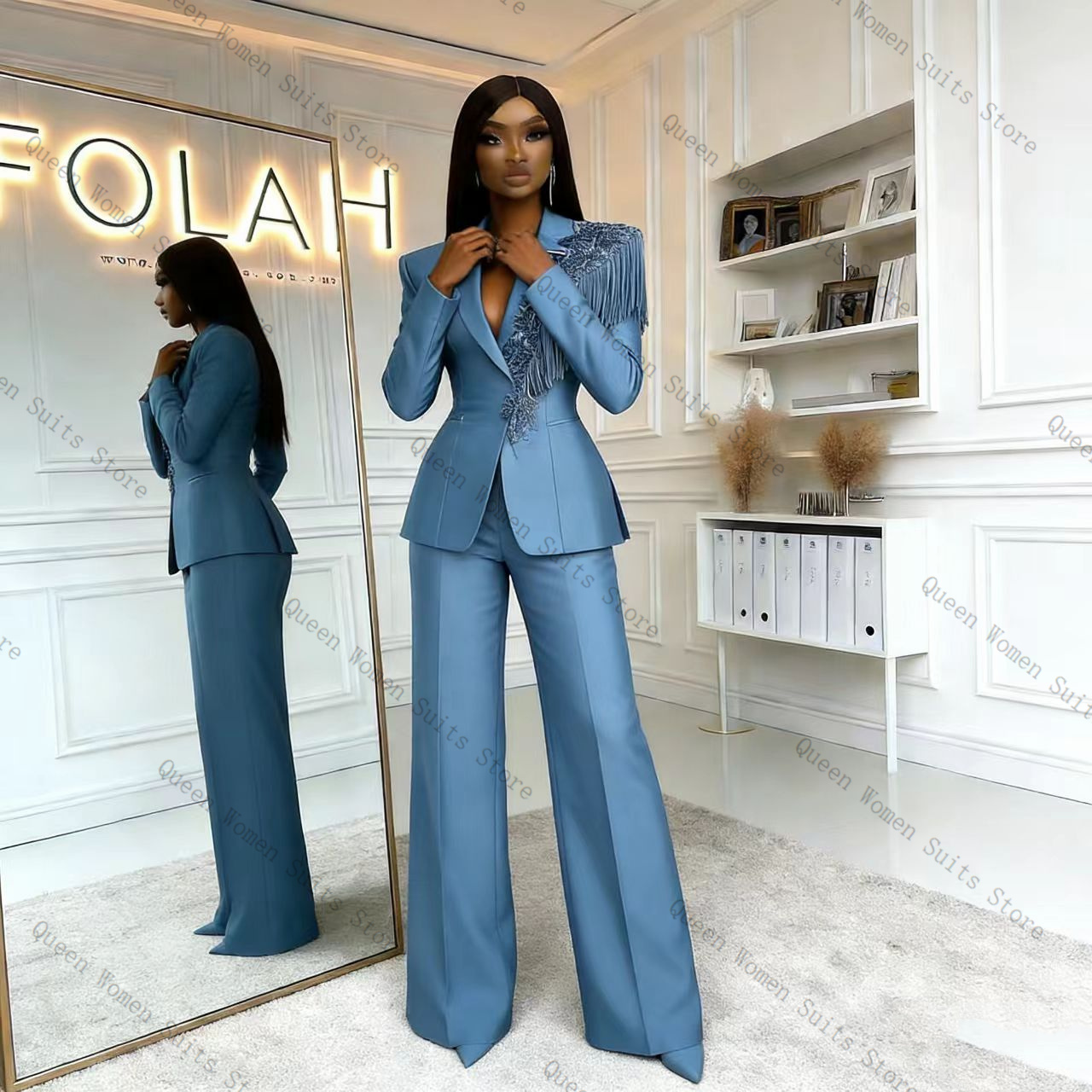 Tassel Blue Women Suit Pants S - Women Formal Wear Coat recension och pris