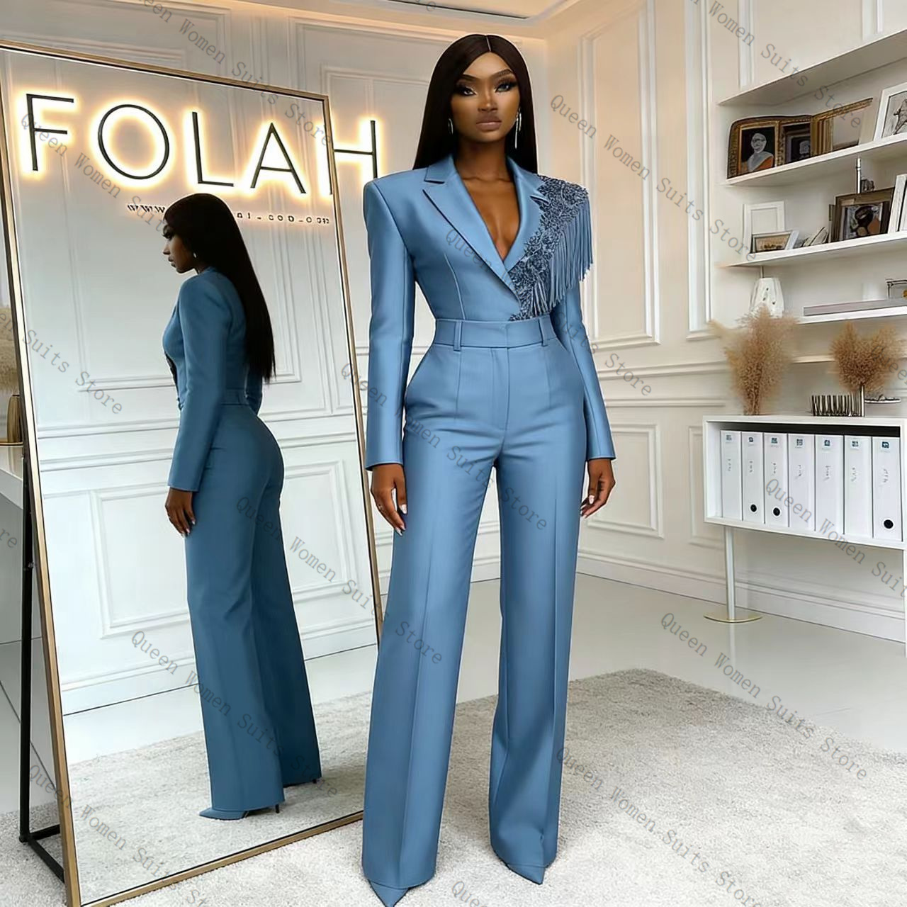 Tassel Blue Women Suit Pants S - Women Formal Wear Coat recension och pris