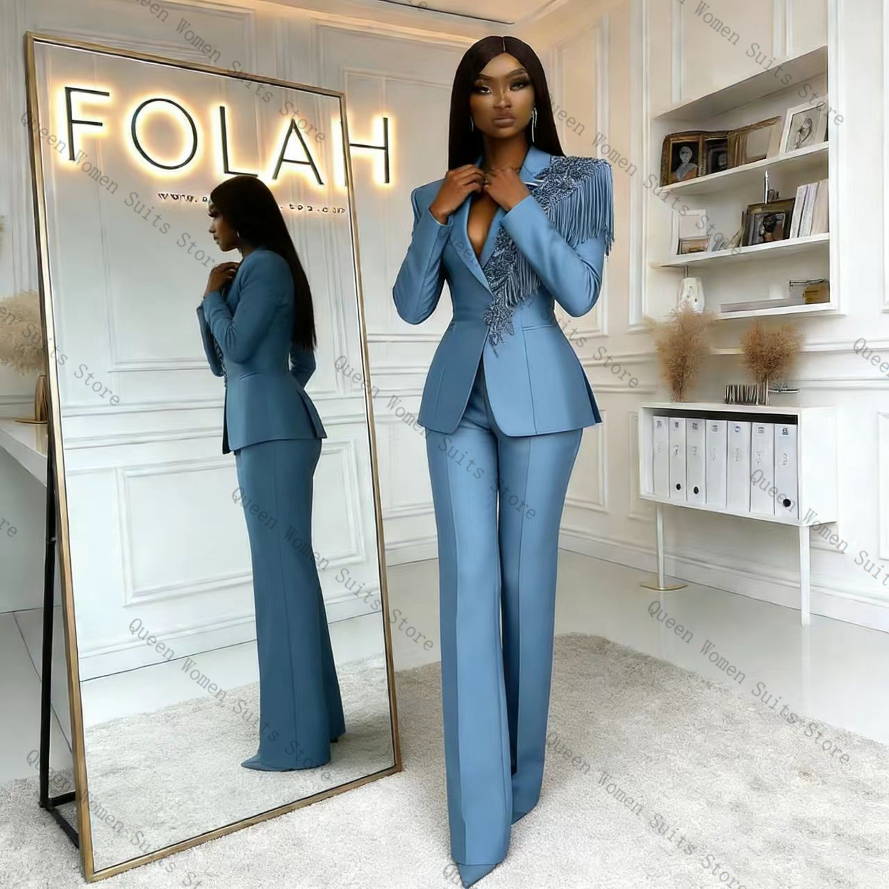 Tassel Blue Women Suit Pants S - Women Formal Wear Coat recension och pris