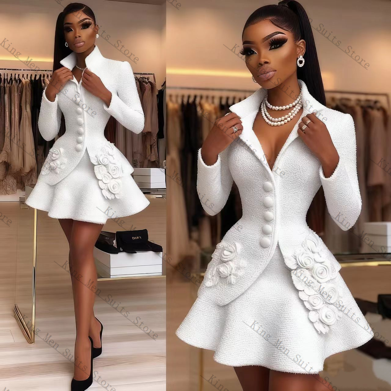 Luxury White Women Suit Set 2  - Women Formal Wear Coat recension och pris