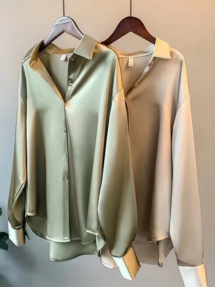 2026 Elegant Satin Loose Women - Silk Blouse Button recension och pris