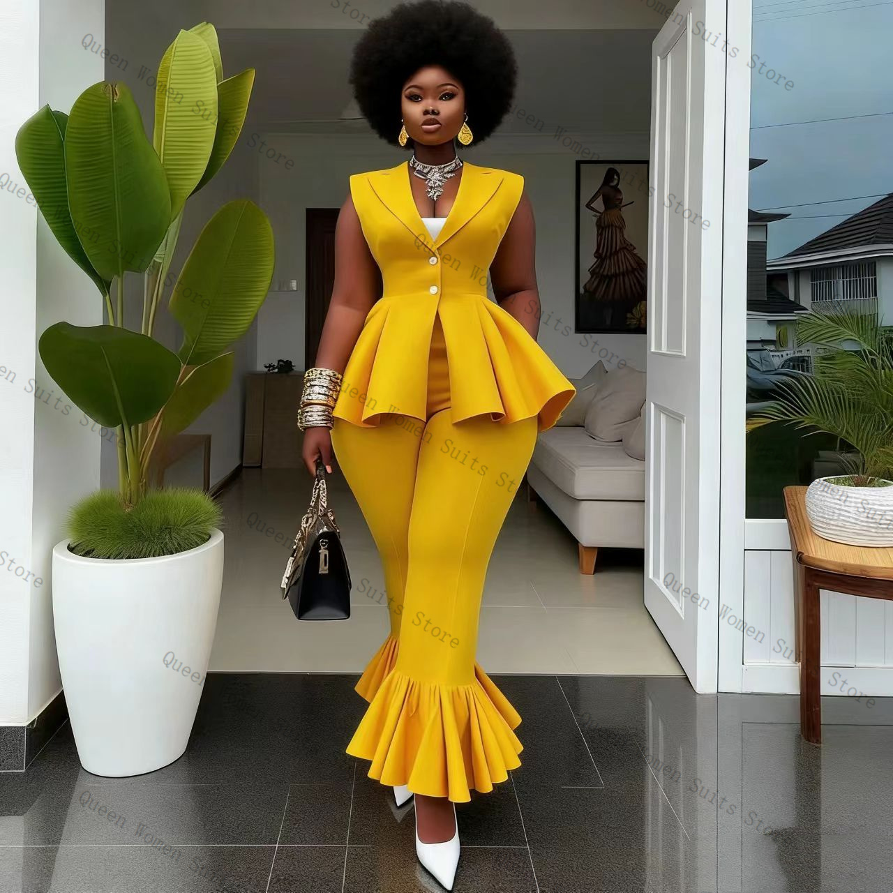 Yellow Women Suit Pants Set 2  - Women Formal Wear Coat recension och pris