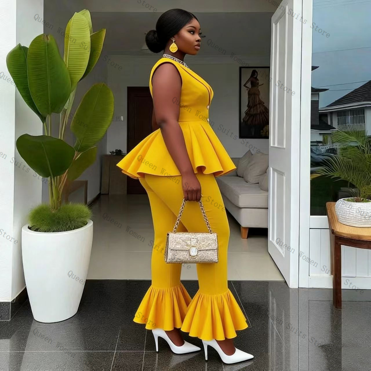 Yellow Women Suit Pants Set 2  - Women Formal Wear Coat recension och pris
