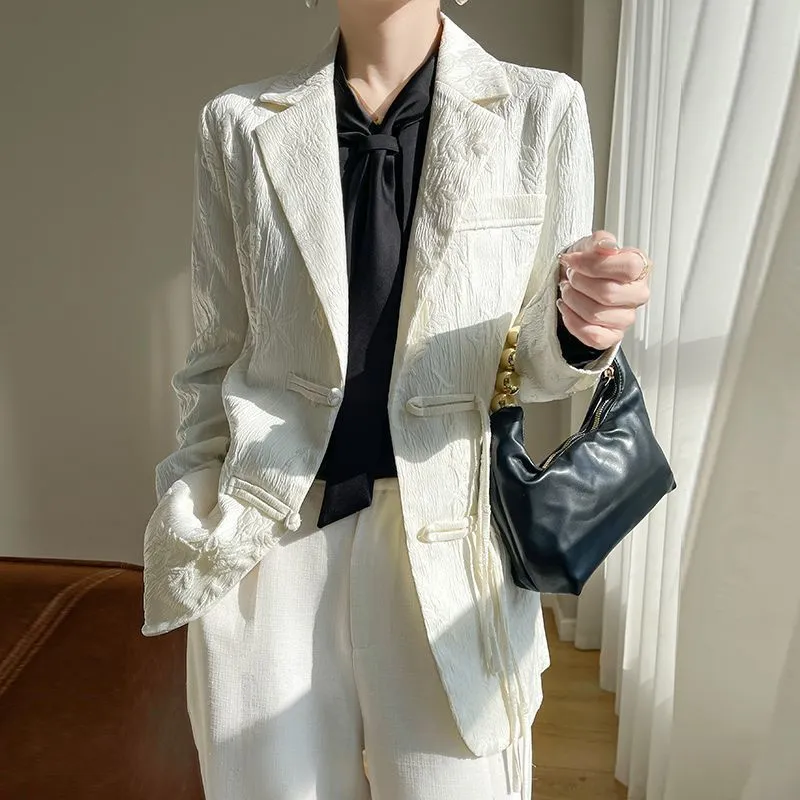 Women's White Textured Blazer  - Women Formal Wear Coat recension och pris