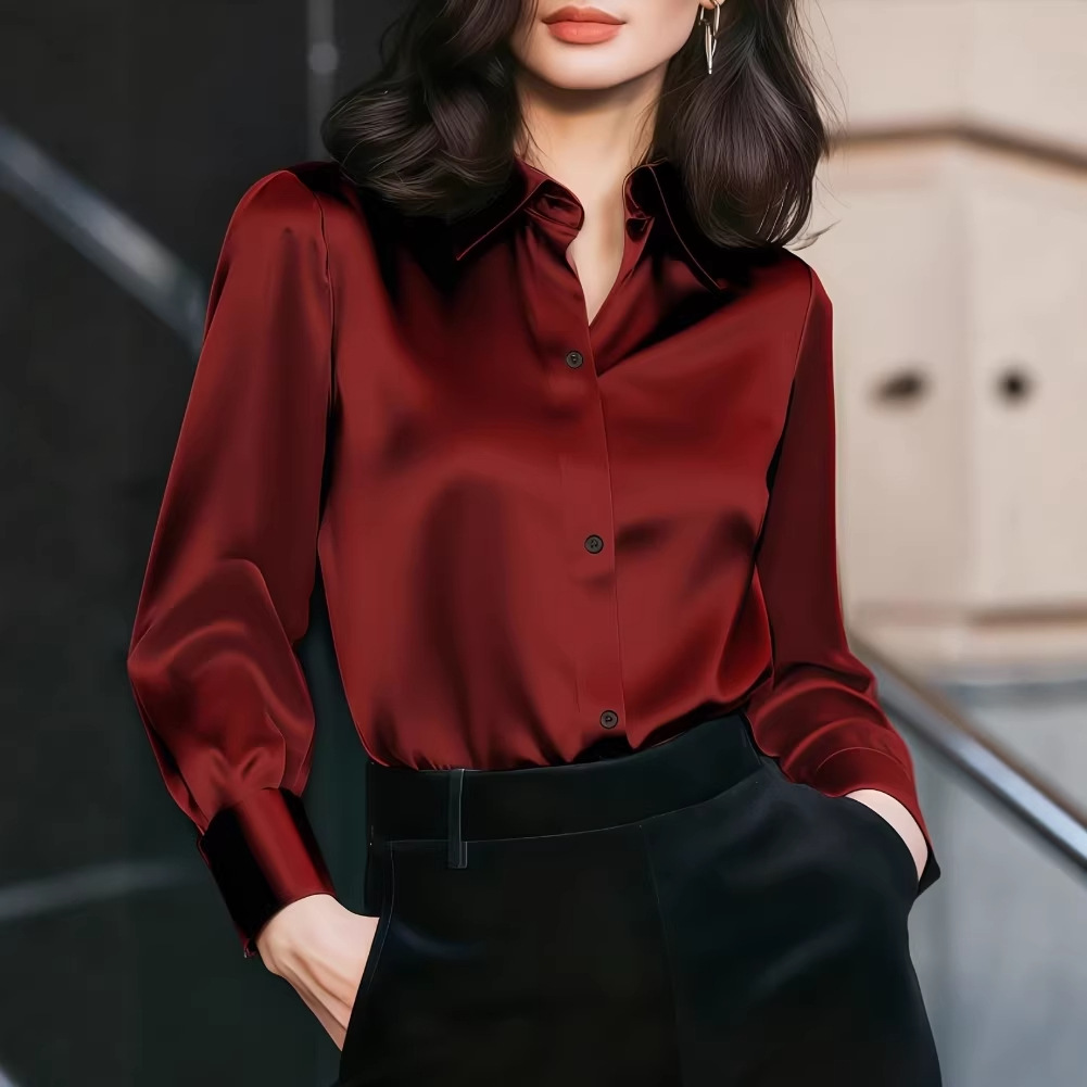Women Satin Lapel Collar Blous - Women Formal Office Wear Tops recension och pris