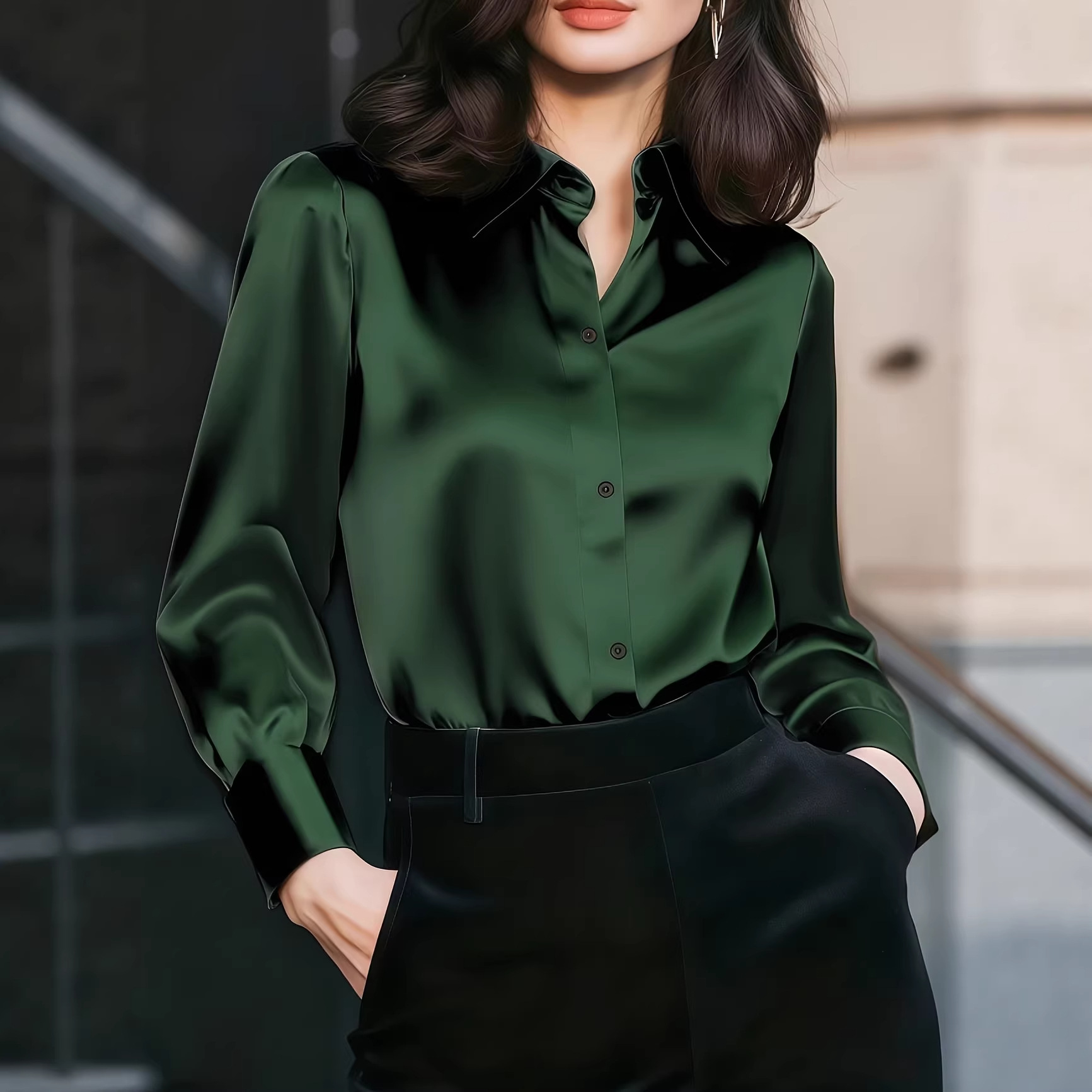 Women Satin Lapel Collar Blous - Women Formal Office Wear Tops recension och pris