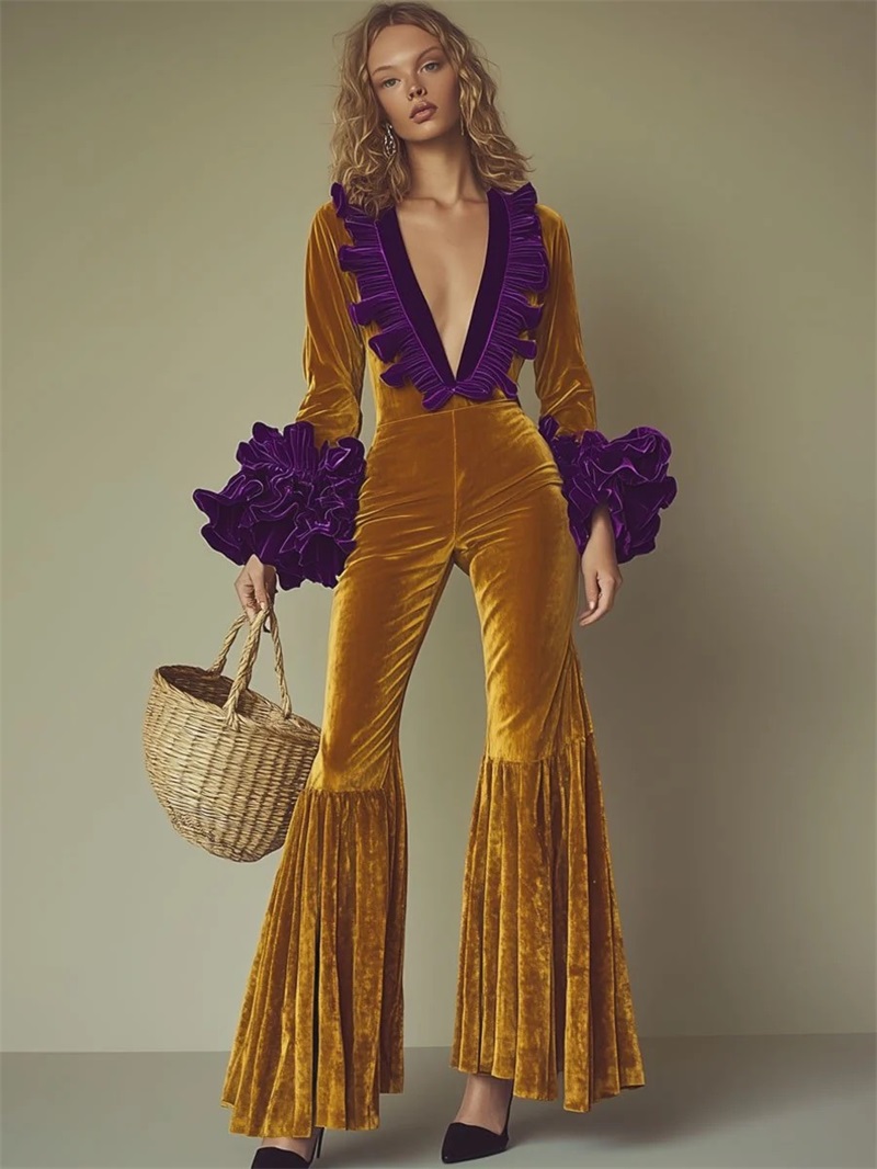 Yellow Purple Velvet Women Jum - Women'S Formal Jumpsuit Evening Wear recension och pris