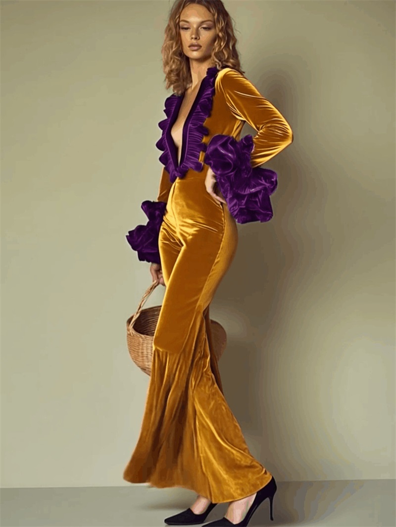 Yellow Purple Velvet Women Jum - Women'S Formal Jumpsuit Evening Wear recension och pris